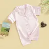born Baby Girls Boys Loungewear Sleepwear Kids Summer Jumpsuit Pajama Short Sleeve Lapel Solid Color Button Up Nightgown Robe 240418