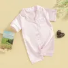 Urodzona Baby Girls Boys Falowe Zwiedź za snem Kids Letni kombinezon Pajama Krótki rękaw Lapel Solid Kolor Button Up Nightgown Robe 240418