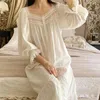 Kvinnors sömnkläder Pure Cotton Victorian Night Dress Women Spring Autumn White Full Sleeve Vintage Nightgowns Long Robe Peignoir Princess