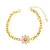 Urok bransoletki flola emalia różowy kwiat stokrotki dla kobiet dziewczęta miedziane złoto krawężnik łańcuch link biżuteria brtk44