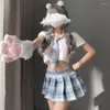 Bras Sets Sexy Cosplay Lingerie Student Uniform Japanese-style Sweet Plaid Pleated Skirt School Girl Costume Exotic Miniskirt Porn