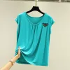 Women T Shirts Cropped Tank Top Cotton Jersey Tanks Embroidered Cotton Blend Short Sleeved