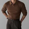 Мужские половые модные тонкие вязание ребристая рубашка поло в поло