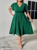 Plus Size Dresses Surplice Neck Swiss Dot A-Line Dress Women Vacation Casual Summer Boho Elastic Waist Large Elegant Midi