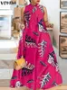 Plus storlek 5xl Vonda Bohemian Summer Maxi Dress Women Floral Print Bow Tie Beach sundress Sexig ärmlös Casual Loose Long Robe 240420