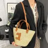 Designer verão feminino feminina tecido vegetal saco de cesto arco de praia bolsa de palha ombro de bolsa de moda de luxo