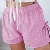 Dames shorts y2k plaid schattige pyjama's veter omhoog korte breedbeen broek lounge bodems elastische taille casual baggy sweatshorts