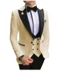 Suits män kostymer 3 stycken smal passande affärsdräkter brudgummen champagne ädla grå vit tuxedos för formell bröllopsdräkt (blazer+byxor+väst)