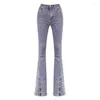 Women's Jeans Slim Fitting Spring 2024 Nine Point Pants Nail Bead Flare High Waist Split