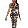 Casual jurken Spooky Halloween bodycon jurk herfst hekserij print schattige hoge spleet lang een schouderontwerpfeest