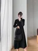 カジュアルドレスプリーツドレス女性長袖ファッション韓国の女性セーターニットエレガントなスカートミディベージュブラック2024年秋
