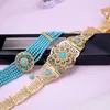 Blaues Steinschmuck Set Gold plattiert marokkanischen türkischen Kaftan Hochzeitsgürtel Halskette Ohrring Muslim Sets Arabisch Bijoux Femme 240410