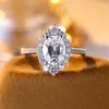 Bröllopsringar Pear Cut White Zircon Water Drop Stone For Women Rose Gold Silver Color Oval Band lovar förlovningsring smycken