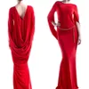Evening Back Red Sexy Open Dresses For Women Spring Autumn Chic Ruched Long Sleeve Mermaid Prom Celebrity Party Gowns Floor Length Elegant Special Ocn Wear