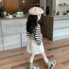 Clothing Sets Girls Spring Autumn Fashion Striped Base T Shirts Cotton Loose Casual Long Sleeve Tee Beige Skirt