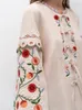 Dames blouses dames kleurrijke bloem borduurwerk blouse veer 2024 dames veter flare mouw o-neck vintage zoet shirt