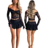 Vrouwen S 2 -delige outfits sexy kant y2k ruche Zie door lange mouw crop top bodycon mini rok sets retro gaan uit 240419