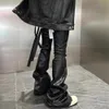 Streetwear Black Wax Leather Strecth Jeans för män ropa hombre baggy y2k flare byxor överdimensionerade raka denimbyxor 240419