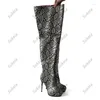 Boots Sukeia Women Winter Thigh Snake Pattern Unisex Stiletto Heels Round Toe Black Party Shoes Ladies US Size 5-20