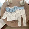 Milancel Baby Pyjama Set småbarnflickor Sleep Wear Floral Tops och höga midjbyxor med solida haklapp 3st uppsättningar 240418