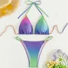 Biquíni feminino Biquíni gradiente cor corda de corda Halter Triângulo Micro Women Mini Thong Swimsuits Sexy Bathing Suit Bikinis 2024 Mujer