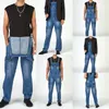 Herren Multipocket Denim Strampler Ripped Cargo Jeanshose Herbst Fashion Jeans Herren Workwear Straight Gurt Jeans 240410