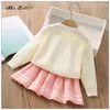 Clothing Sets Princess Winter Sweater 3 Tutu Skirt Coat Autumn 2024 Style Infantil Knitted Infant Xmas Christams Birthday Kids Outfits Set