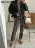 Leopardtryck jeansbyxor kvinnor eleganta smala knapp dragkedja blyertsbyxor 2024 Spring Lady Clothes outwear 240420