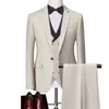 Abiti da uomo Autunno business casual colore solido 3 pezzi / maschio due bottoni blazer jacker cappotto pantaloni gilet whitcoat