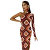 Casual Dresses African Styles Bodycon Dress Autumn Retro Geometry Sexy High Slit Long One Shoulder Custom Party