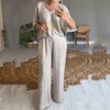 Sexy Vneck Pullover Blouse Long Pants Set Casual Short Sleeve Pocket Loose 2Pc Suits Elegant Silk Satin Solid Outfits 240426