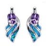 Gestüt Ohrringe Süßes weibliches blaues Feuer Opal Boho kleine silberne Farbe Blatt Vintage Purple Oval Hochzeit für Frauen