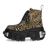 Stövlar punk motorcykel leopard kvinnor snörning häl höjd 6 cm plattformskor män gotisk ankel rock metall dekor sneakers