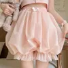 Calcinha feminina doce lolita shorts de segurança rosa garotas kawaii renda de babados de roupas íntimas fofas fofas de abóbora curta