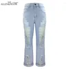 Women's Jeans Ripped 2024 Fashion Brazilian Street Blue Washed Wide-leg Pants Girls Loose Full-length Mid-waist