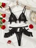 Bras stelt sexy kwastje lager lingerie exotische kostuums vrouw 3 stuks mesh pure erotisch ondergoed set transparant intiem pak