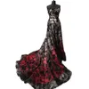 A och Vintage Black Red Line Dresses Sweetheart ärmlösa långa formella aftonklänningar Gradient Bling Lace Applicques Prom Dress for Women Ppliques