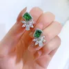 Studörhängen äkta 925 Sterling Silver 5 7mm Emerald Lab Diamond for Women Vintage Gemstone Wedding Party Fine Jewelry