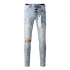 Jeans masculin Purple American High Street Blue en détresse 2024 Fashion Trend Quality