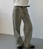 Jeans stampati per leopardo per uomini e donne pantaloni casual lavati in difficoltà hip-hop stradina sciolta gamba dritta