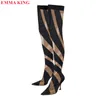 Boots Fashion Women Mesh Stretch over de knie puntige teen Stiletto Long Sock Brand Design High Heel Thigh 2024