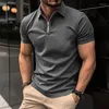 Men's T Shirts Solid Color Polo Shirt Short Sleeve Zipper Collar Tshirts &for Men Summer Turn-Down Streetwear Male Jogger Tops