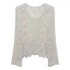 Swetry damskie Koreańskie mody dzianiny damskie swetr długie rękawie Kobiety szydełkowe puste topy 2024 Summer Knit Pullover Lady Casual