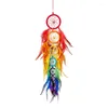 Dekorativa figurer Etnisk stil Gradient Rainbow Dream Catcher Mesh Suede Long Velvet Tät flockning av tyg tupphårmaterial hängande