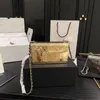 Moda 17 cm złota metalowa pusta torby kosmetyczne damskie łańcuchowe torba na ramię z czarną wewnętrzną torbą do makijażu Cion