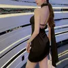 Lässige Kleider elegante satin schwarze ärmellose Neckholder -Hals -Partykleid für Frauen sexy schlanke Solid Short Lady Summer Fashion Vestidos 27010