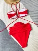 Set 2024 New Sexy Bikini Set en 2 pièces Swimwear Femmes High Waist 3d Flower Swimsuit Halter Bandage Bandage Banage Suit Red White