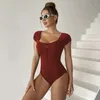 One Parça Mayo Kadın Fermuar Front Sport Mayo Seksi Monokini Bodysuit Kadın Brezilya Plaj Üçgen Yüzme Takım