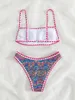 Damskie stroje kąpielowe seksowny tropikalny druk bikini zestaw 2024 Kobiety na dzianiny Push Up Micro Swimsuit Summer Kąpiel Suit