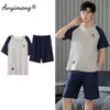 Grote maat 4xl zomers shorts voor jonge mannen katoen slaapkleding raglan vrije tijd pyjama's jongen mode loungewear pijama's tiener 240428